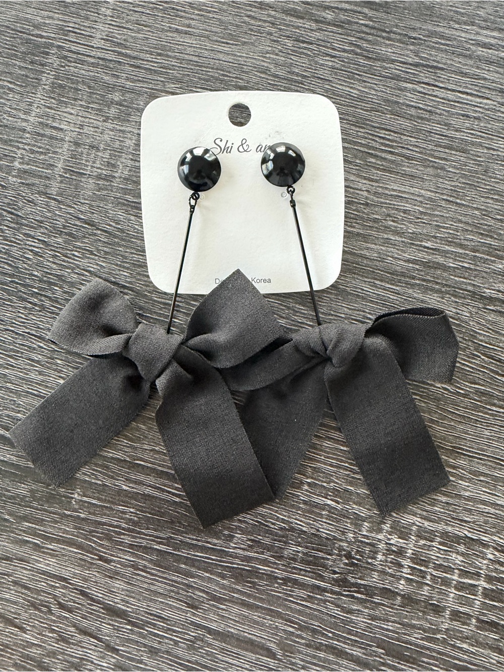 Shi & An Black Bow Dangle Drop Earrings w/ Stud Posts Butterfly Back Closure-NWT